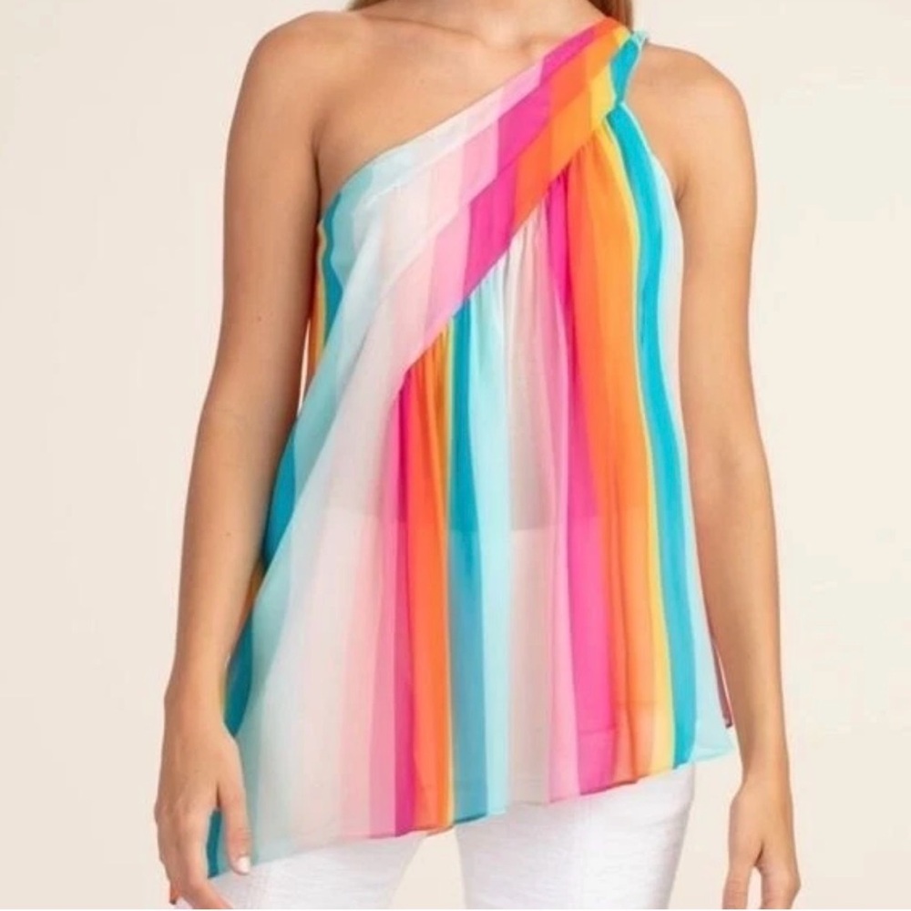 Trina Turk Vibrant Striped One-Shoulder Blouse